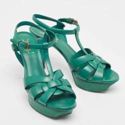 Saint Laurent Green Leather Tribute Sandals Size 39.5