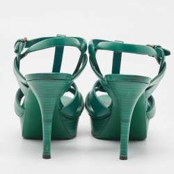 Saint Laurent Green Leather Tribute Sandals Size 39.5