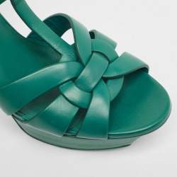 Saint Laurent Green Leather Tribute Sandals Size 39.5