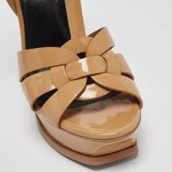 مملوكة مسبقًا Saint Laurent Beige Patent Leather Tribute Sandals Size 36