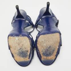 Pre Owned Saint Laurent Navy Blue Patent Leather Tribute Sandals Size 38