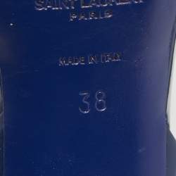 Pre Owned Saint Laurent Navy Blue Patent Leather Tribute Sandals Size 38