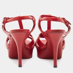 Pre Owned Saint Laurent Red Leather Tribute Ankle Sandals Size 39.5