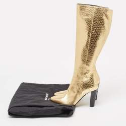 Saint Laurent Gold Python Embossed Leather Lily Knee Length Boots Size 35