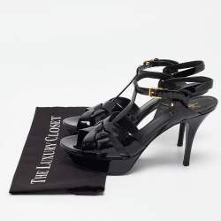 Saint Laurent Black Patent Leather Tribute Sandals Size 39.5