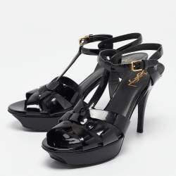 Saint Laurent Black Patent Leather Tribute Sandals Size 39.5