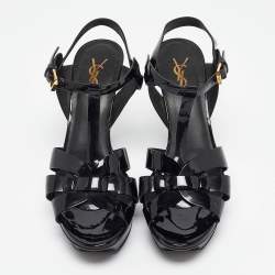 Saint Laurent Black Patent Leather Tribute Sandals Size 39.5