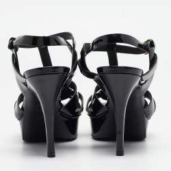 Saint Laurent Black Patent Leather Tribute Sandals Size 39.5