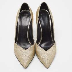 Saint Laurent Gold Glitter Pointed Toe Pumps Size 40