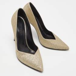 Saint Laurent Gold Glitter Pointed Toe Pumps Size 40