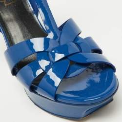 Saint Laurent Blue Patent Tribute Ankle Strap Sandals Size 37