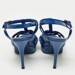 Saint Laurent Blue Patent Tribute Ankle Strap Sandals Size 37