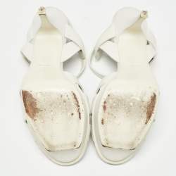 Pre Owned Saint Laurent White Leather Tribute Sandals Size 38