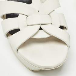 Pre Owned Saint Laurent White Leather Tribute Sandals Size 38