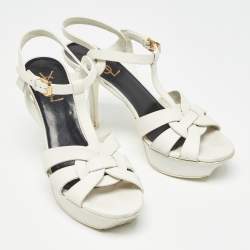 Pre Owned Saint Laurent White Leather Tribute Sandals Size 38