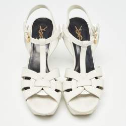 Pre Owned Saint Laurent White Leather Tribute Sandals Size 38