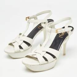 Pre Owned Saint Laurent White Leather Tribute Sandals Size 38