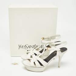Pre Owned Saint Laurent White Leather Tribute Sandals Size 38