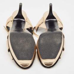 Pre Owned Saint Laurent Paris Gold Lizard Embossed Leather Tribute Platform Ankle Strap Sandals Size 39