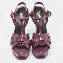 Pre Owned Saint Laurent Purple Patent Leather Tribute Platform Ankle Strap Sandals Size 39