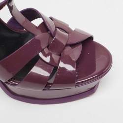 Pre Owned Saint Laurent Purple Patent Leather Tribute Platform Ankle Strap Sandals Size 39