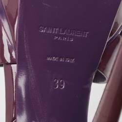 Pre Owned Saint Laurent Purple Patent Leather Tribute Platform Ankle Strap Sandals Size 39