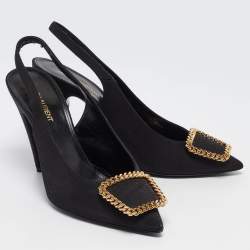 Saint Laurent Black Grosgrain St Sulpice Slingback Pumps Size 38.5