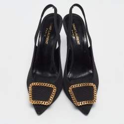 Saint Laurent Black Grosgrain St Sulpice Slingback Pumps Size 38.5