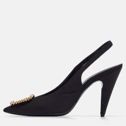 Saint Laurent Black Grosgrain St Sulpice Slingback Pumps Size 38.5