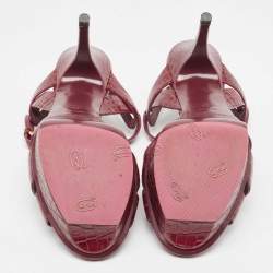 Pre Owned Saint Laurent Plum Embossed Crocodile Tribute Sandals Size 39