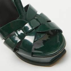 Saint Laurent Dark Green Patent Leather Tribute Sandals Size 37