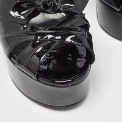 Pre Owned Saint Laurent Paris Black Patent Leather Candy Platform Block Heel Ankle Strap Sandals Size 39