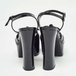 Pre Owned Saint Laurent Paris Black Patent Leather Candy Platform Block Heel Ankle Strap Sandals Size 39