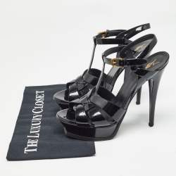 مملوكة مسبقًا Saint Laurent Black Patent Leather Tribute Sandals Size 38.5 