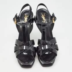 مملوكة مسبقًا Saint Laurent Black Patent Leather Tribute Sandals Size 38.5 