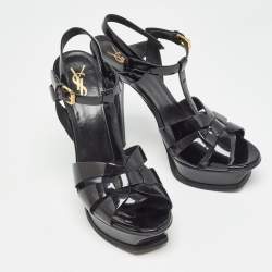 مملوكة مسبقًا Saint Laurent Black Patent Leather Tribute Sandals Size 38.5 
