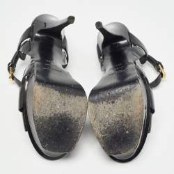 مملوكة مسبقًا Saint Laurent Black Patent Leather Tribute Sandals Size 38.5 