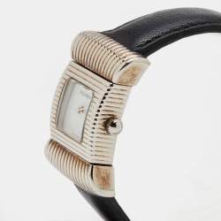Pre Owned Yves Saint Laurent White Stainless Steel Leather Bow Women's Wristwatch 19 mm
