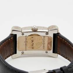 Pre Owned Yves Saint Laurent White Stainless Steel Leather Bow Women's Wristwatch 19 mm