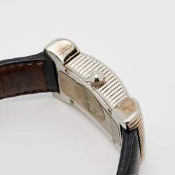 Pre Owned Yves Saint Laurent White Stainless Steel Leather Bow Women's Wristwatch 19 mm