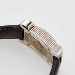 Pre Owned Yves Saint Laurent White Stainless Steel Leather Bow Women's Wristwatch 19 mm