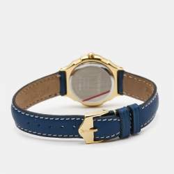 Pre Owned Yves Saint Laurent Blue Gold Plated Stainless Steel Leather Classic Women's Wristwatch 28 mm