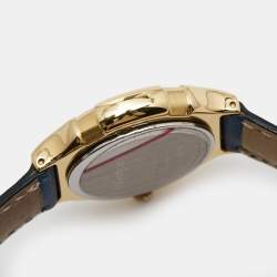 Pre Owned Yves Saint Laurent Blue Gold Plated Stainless Steel Leather Classic Women's Wristwatch 28 mm