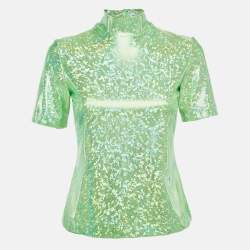 Saks Potts Poison Green Foil Print Jersey Cut-Out Top S