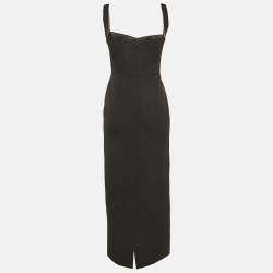 Pre Owned Saloni Black Stretch Crepe Stud Detail Midi Dress S
