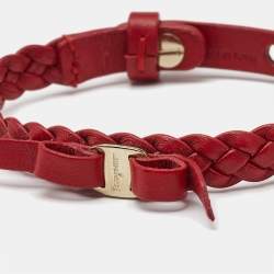 Salvatore Ferragamo Vara Bow Red Leather Gold Tone Bracelet