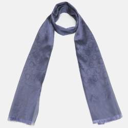Salvatore Ferragamo Navy Blue Ganchini Silk Jacquard Lightweight Scarf