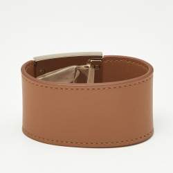 Pre Owned Salvatore Ferragamo Brown Leather Gold Tone Wrap Bracelet