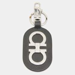 Pre Owned Salvatore Ferragamo Gancini Key Chain Black Leather