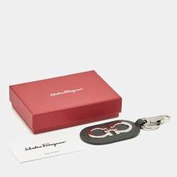 Pre Owned Salvatore Ferragamo Gancini Key Chain Black Leather